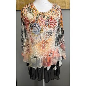 Fleur de Lis Mixed Media Tunic Top, size S